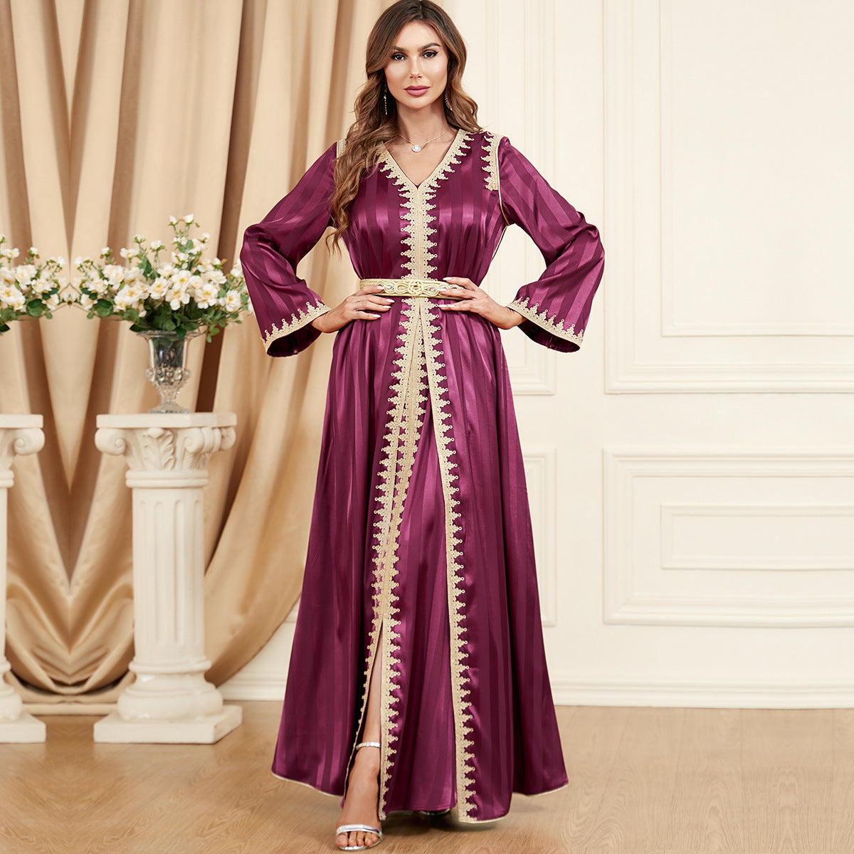 Satin Two Piece Evening Dress Wine Red