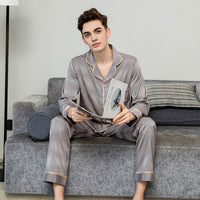 Men's Long Sleeved Trousers Ice Silk Pajamas Grey