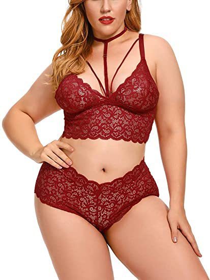 Two-Piece Plus Size Silk Lingerie Underwear Claret