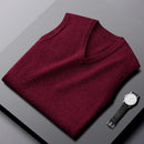 Fashion Cashmere Vest Men's Sleeveless Sweater Wine Red