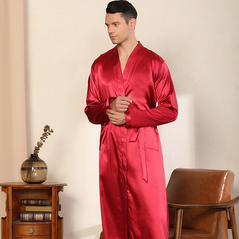 Plus Size Ultra-thin Luxury Robe For Men Wine Red