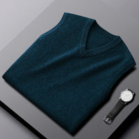 Fashion Cashmere Vest Men's Sleeveless Sweater Dark Blue