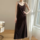 Women's Slim Acetate Suspender Dress Coffee