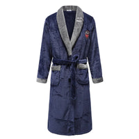 Flannel Robe Kimono Bathrobe Gown Navy Blue 8 L