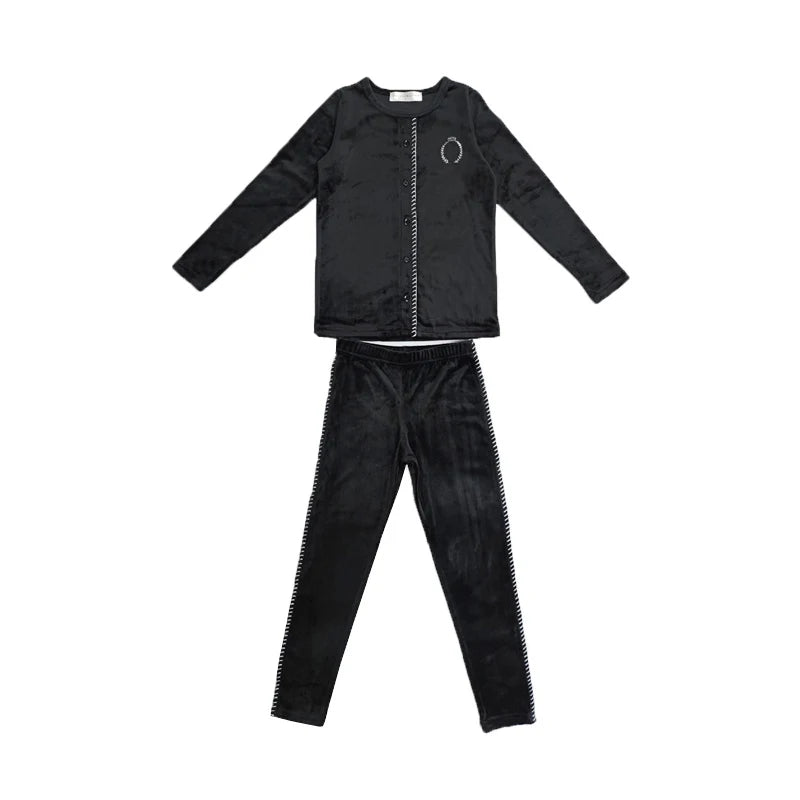 Children Soft Velvet Set Stretchy Robe black set 12T