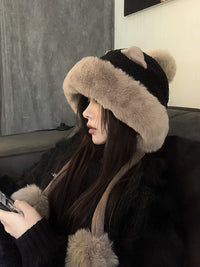 Korean Winter Style All-match Plush Bonnet With Cute Ears For Women