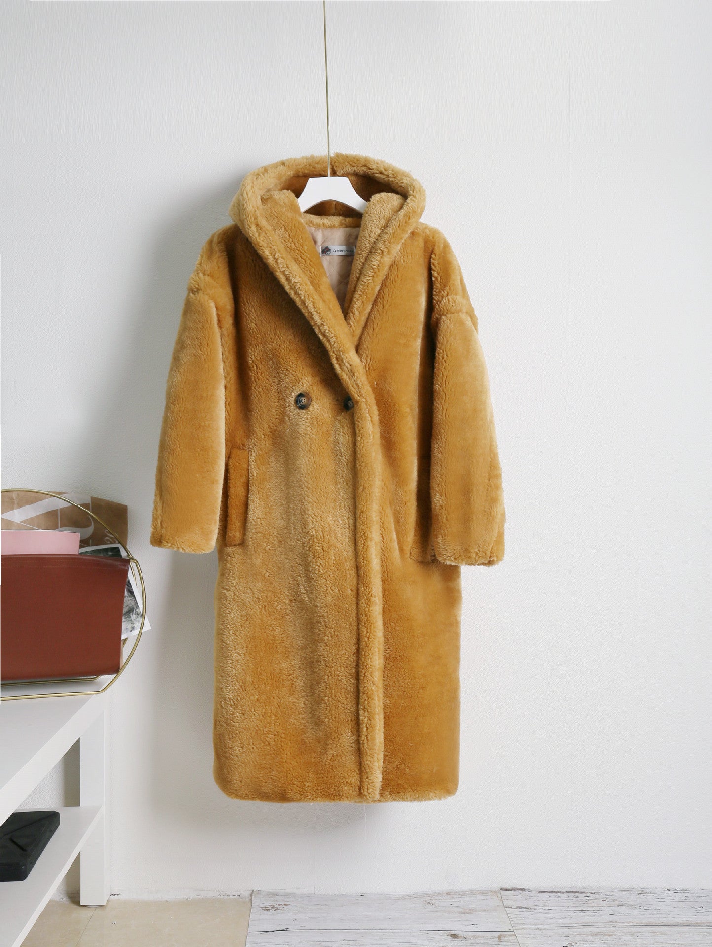 Teddy bear cashmere coat women Yellow