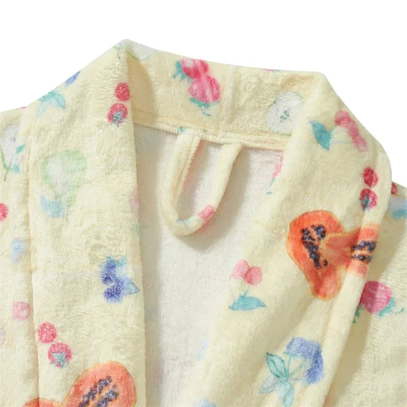 Women Flannel Robe Sleepwear Floral Print