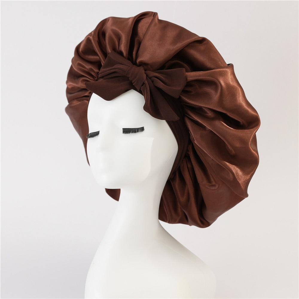 Satin Ribbon Round Bow Elastic Nightcap Coffee Free Size