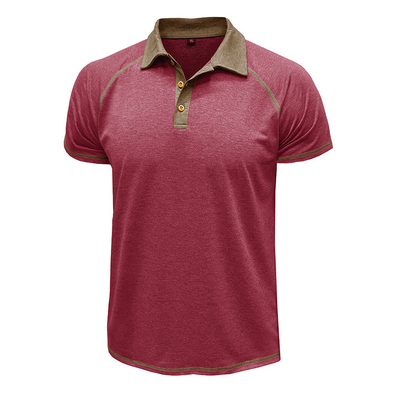 Short-sleeved Lapel T-shirt POLO Bottoming Shirt Men Clothing Purplish Red