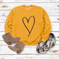 European And American Inspired Top Line Valentine's Day Round Neck Casual Long Sleeve Sweatshirt With Simple Printed Heart Design For Women Yellow Sweater Black Font