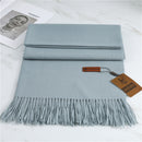 Women's Fashion Scarf Imitation Cashmere FYR330 16 Blue Gray 190x68cm With Tassels