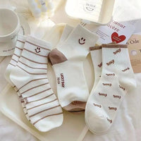 5 Pairs Cute Smiling Mid Tube Print Socks