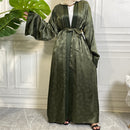 Luxury Printed Satin Cardigan Robe Military Green