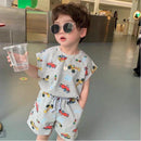 Summer Printed Children Cartoon Summer Short Sleeve T-shirt Shorts Car Suit