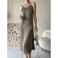 Women's Long Satin Dress Design Olive Green