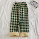 Fleece Cashmere Plaid Wide-Leg Casual Pants Green Plaid, Brushed Average Size