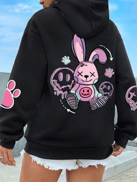 Casual Printed Female Hoodies Black S