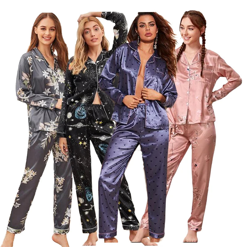 Spring women Silk Pyjamas set