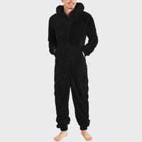 Fashion Zipper Thermal Plush Jumpsuit Thermal Pajamas Black