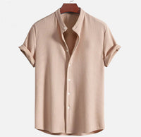 Short Sleeve Loose Shirt Top Summer Mens Clothing Light Brown