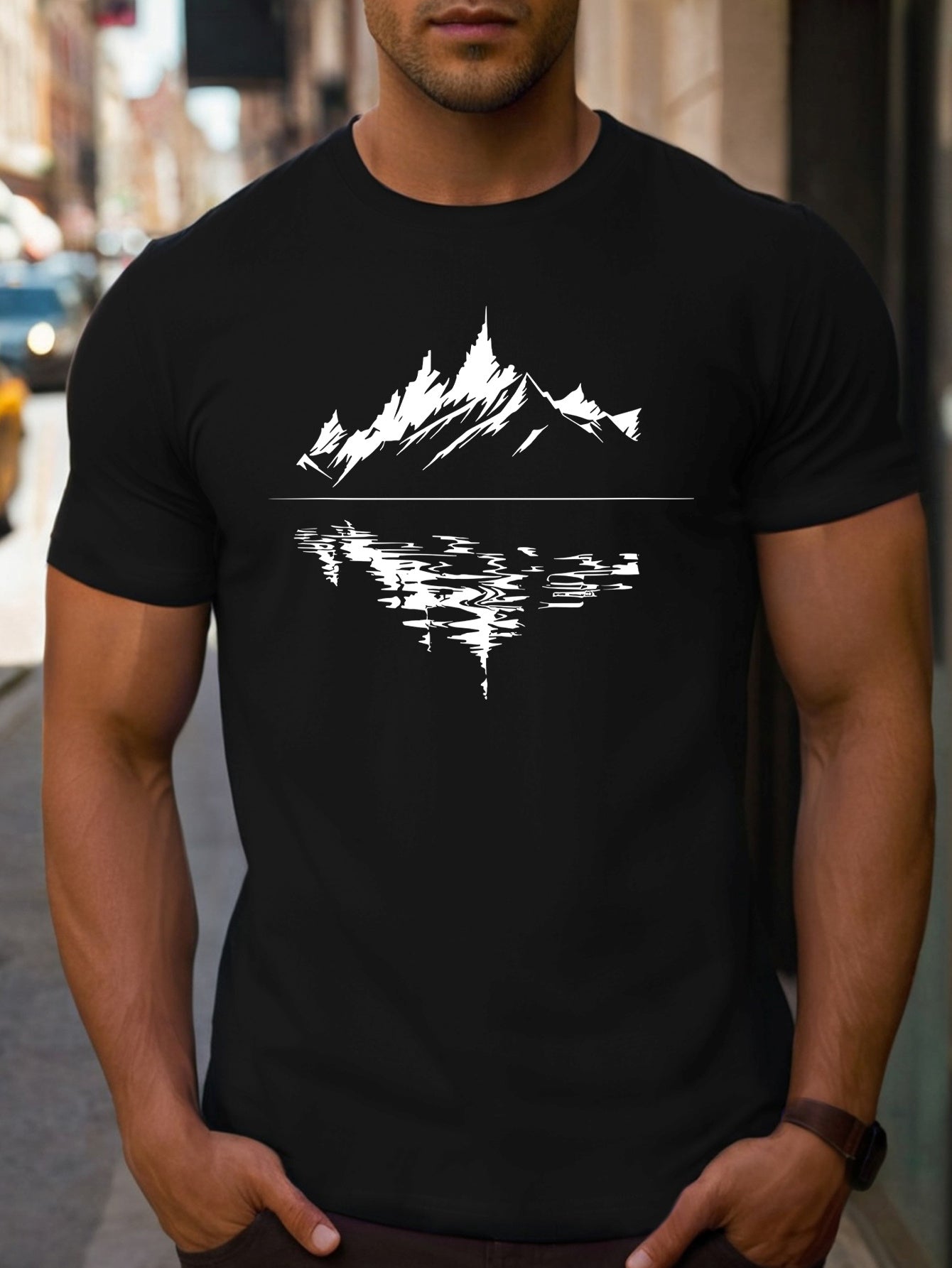 Landscape Printed Reflective T-shirt For Men