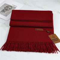 Women's Fashion Scarf Imitation Cashmere FYR330 1 Wine Red 190x68cm With Tassels