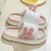 Cute Rabbit Slippers Linen House Shoes White