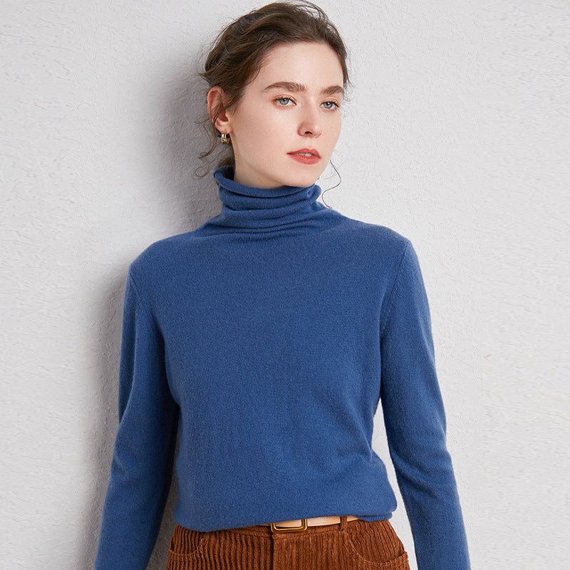 Pile up collared cashmere sweaters Blue haze