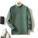 Thick Round Neck Men's Pure Wool Sweater Bean Green