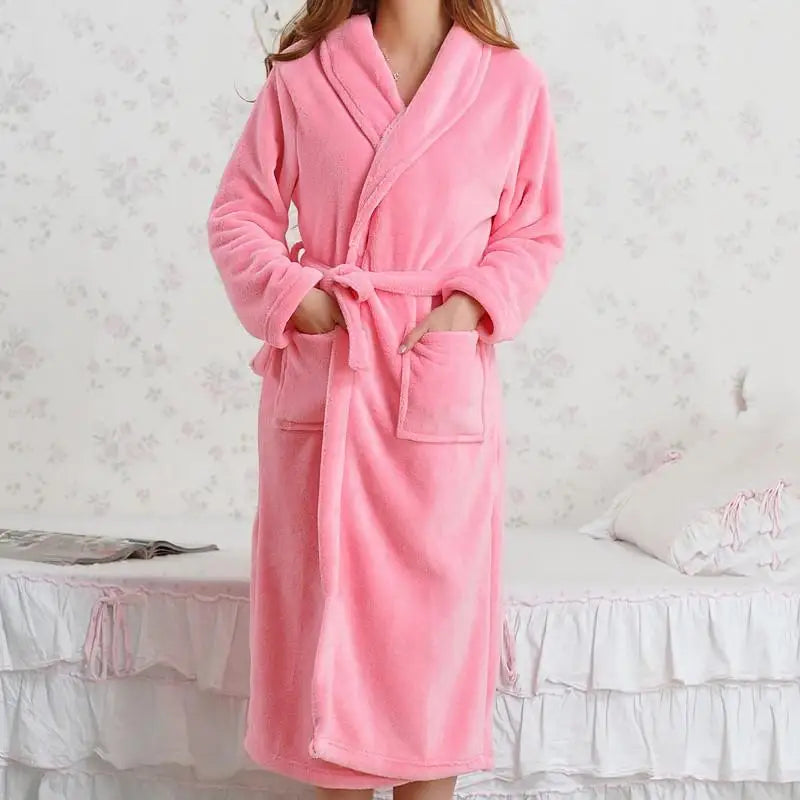 Coral Fleece Long Robe Kimono Gown Pink 3 M