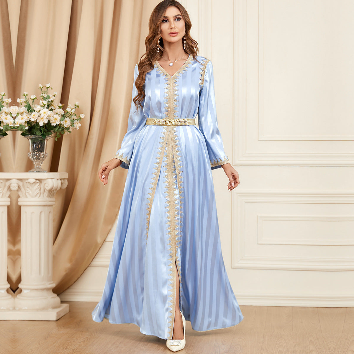 Satin Two Piece Evening Dress Light Blue