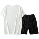 Home Wear Short Sleeve Shorts Suit Pajamas White Top And Black Pants