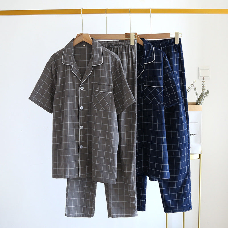 Single-line Plaid Pajamas Men's Set