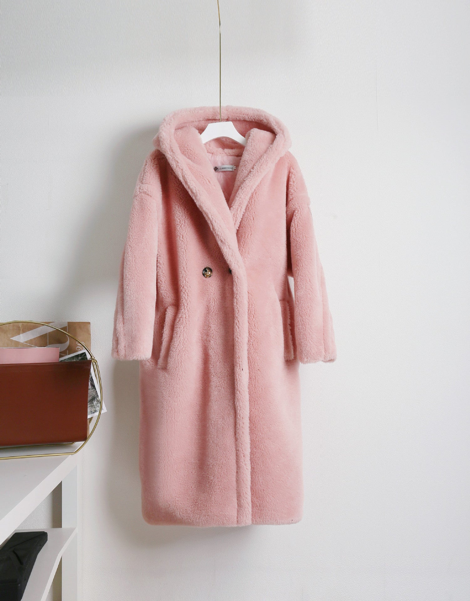 Teddy bear cashmere coat women Pink