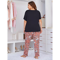 Women's Fashion Short Sleeve Shirt And Printed Pants Loungewear Set