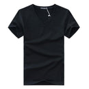 Men V Neck Cotton Short Sleeve T-Shirts Black