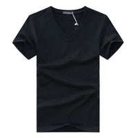 Men V Neck Cotton Short Sleeve T-Shirts Black