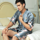 Mid-length Printed Artificial Silk Nightgown