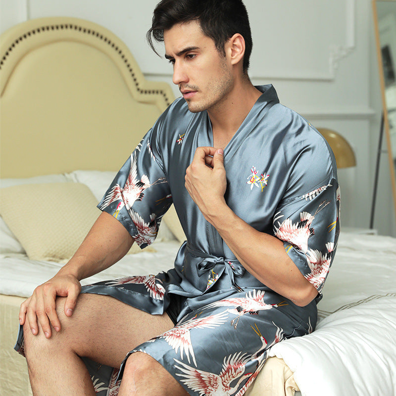 Mid-length Printed Artificial Silk Nightgown