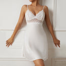 Satin Lace Stitching Slip Nightdress 547 White