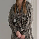 Fashionable Leopard Print Loose Ice Silk Pajamas Set