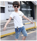 Children Clothing Summer Boys T-shirtDenim Shorts 2pcs White