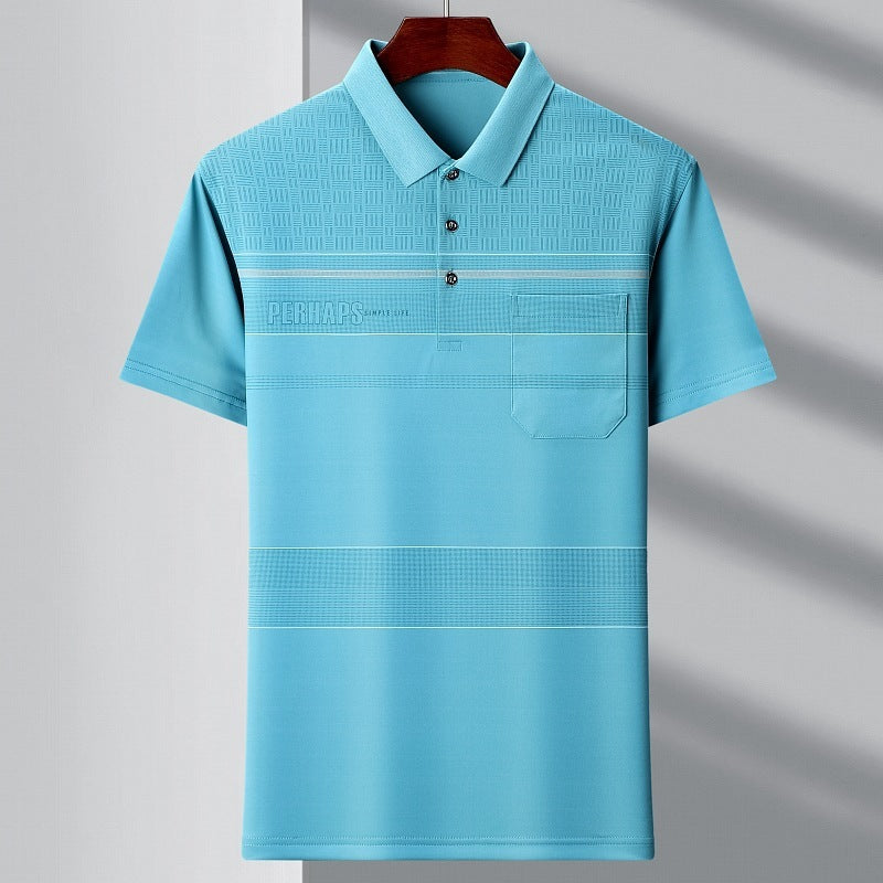 Men's Youth Polo Collar Stripes Real Pocket T-shirt Polo Shirt 1721 Green