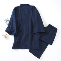 Men's Pure Cotton Gauze Pants Pajamas Navy Blue