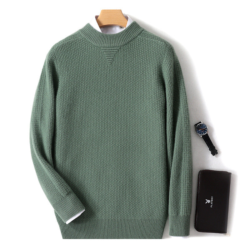 Winter Rhombus 100% Wool Sweater Men Bean Green