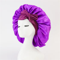 Satin Ribbon Round Bow Elastic Nightcap Light Purple Free Size