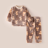 Thick Warm Pajama Set With Cartoon Print For Children