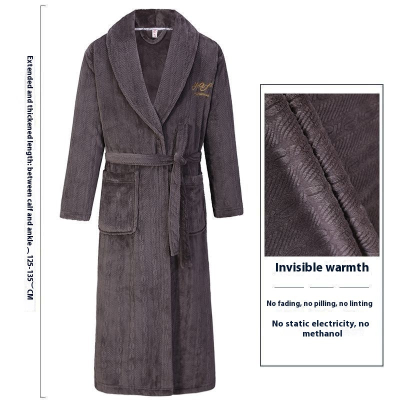 Thick Thermal Velvet Bathrobe With Thin Belt For Men Brown Coffee Twist