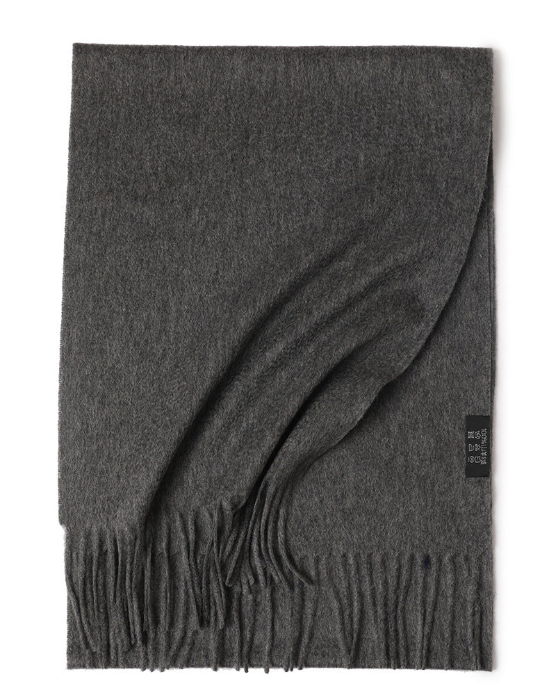 Pure Color Water Ripple Cashmere Warm Scarf Dark Gray 180cm